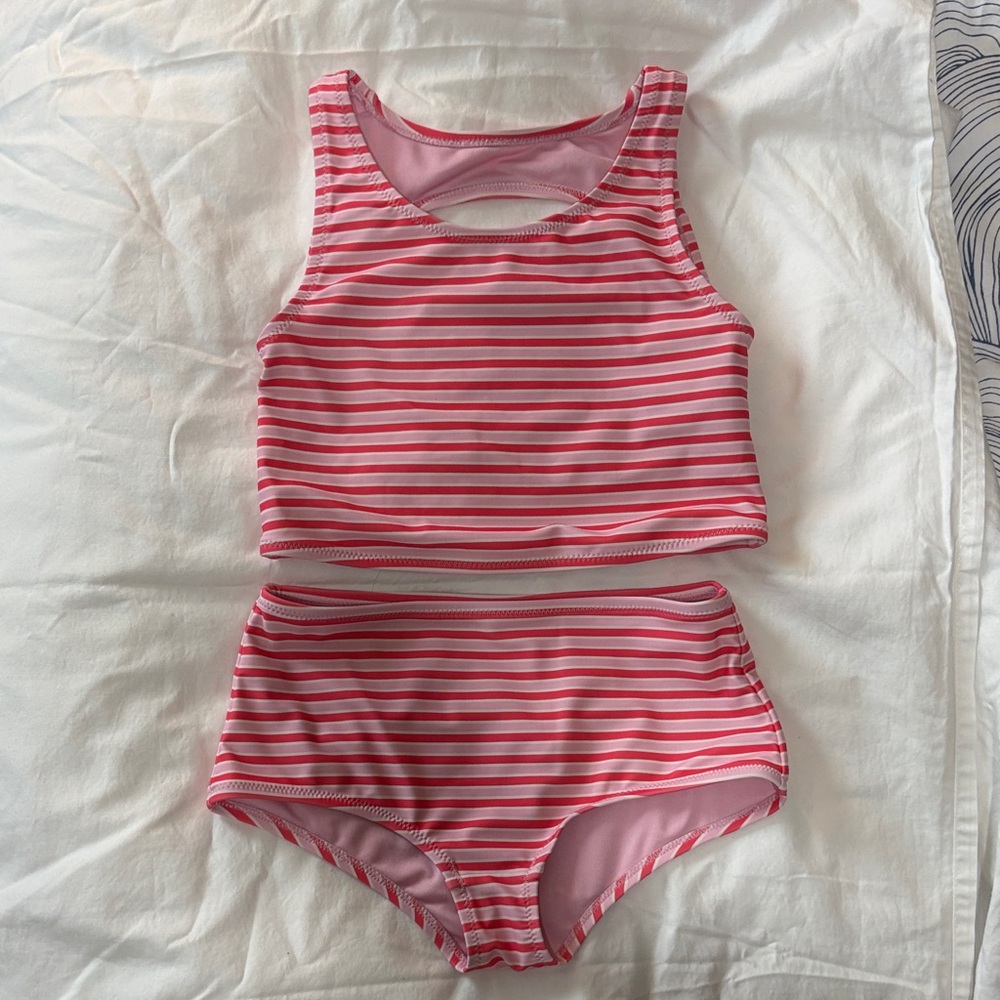 GAP Pink and White Striped Kids Two Piece Swim Suit